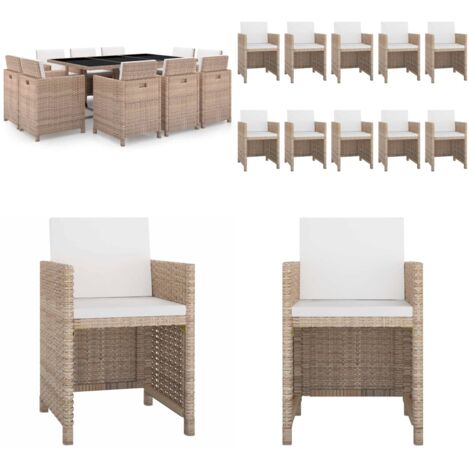 Set da Pranzo da Giardino 11 pz con Cuscini in Polyrattan Beige - Sedie da giardino - Tavolo da giardino