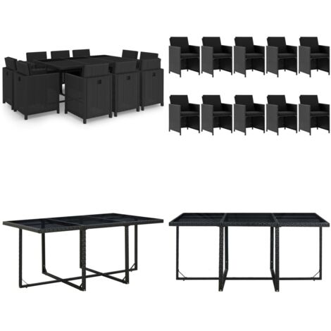 Set da Pranzo da Giardino 11 pz con Cuscini in Polyrattan Nero - Mobili da giardino - Rattan