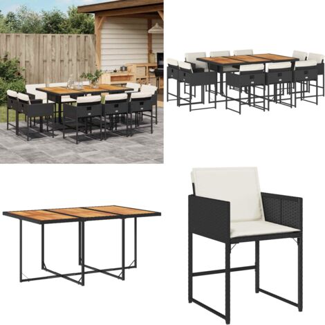 Set da Pranzo da Giardino 11 pz con Cuscini in Polyrattan Nero - Sedie da giardino - Tavolo da giardino