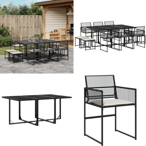 Set da Pranzo da Giardino 11 pz con Cuscini in Polyrattan Nero - Sedie da giardino - Tavolo da giardino