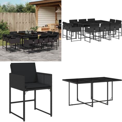 Set da Pranzo da Giardino 11 pz con Cuscini in Polyrattan Nero - Sedie da giardino - Tavolo da giardino