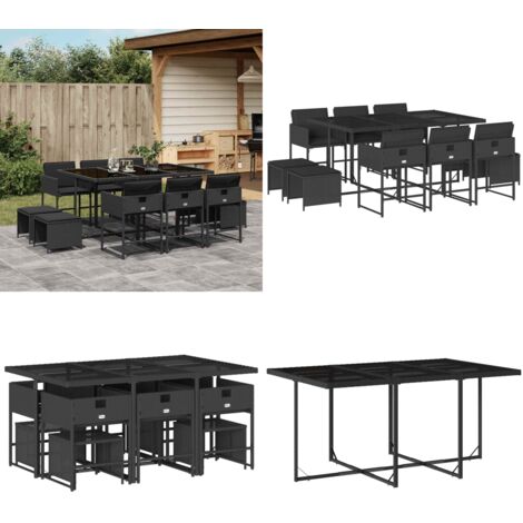 Set da Pranzo da Giardino 11 pz con Cuscini in Polyrattan Nero - Sedie da giardino - Tavolo da giardino