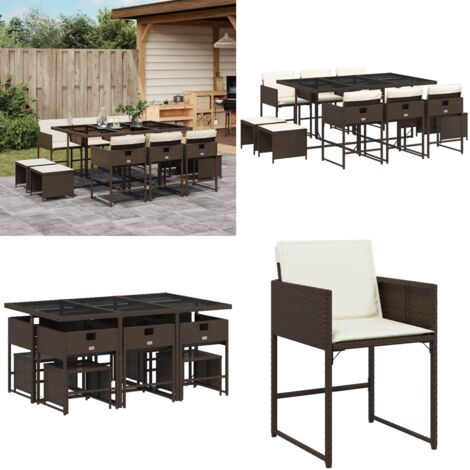 Set da Pranzo da Giardino 11 pz con Cuscini Polyrattan Marrone - Sedie da giardino - Sgabelli da giardino