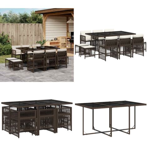 Set da Pranzo da Giardino 11 pz con Cuscini Polyrattan Marrone - Sedie da giardino - Sgabelli da giardino