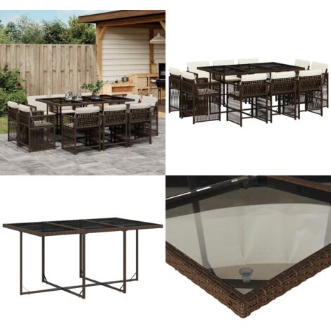 Set da Pranzo da Giardino 11 pz con Cuscini Polyrattan Marrone - Sedie da giardino - Tavolo da giardino