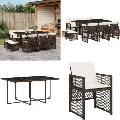 Set da Pranzo da Giardino 11 pz con Cuscini Polyrattan Marrone - Sedie da giardino - Tavolo da giardino
