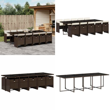Set da Pranzo da Giardino 11 pz con Cuscini Polyrattan Marrone - Sedie da giardino - Tavolo da giardino