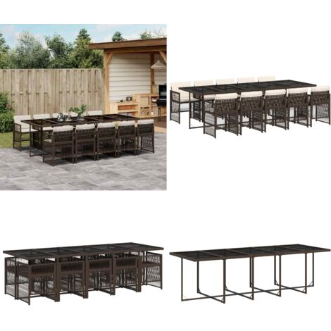 Set da Pranzo da Giardino 11 pz con Cuscini Polyrattan Marrone - Sedie da giardino - Tavolo da giardino