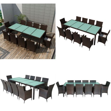 Set da Pranzo da Giardino 11 pz e Cuscini in Polyrattan Marrone - Sedie da giardino - Tavolo da pranzo da esterno