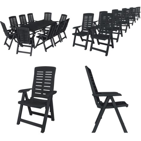 Set da Pranzo da Giardino 11 pz in Plastica Antracite - Tavolo da giardino - Sedie da giardino