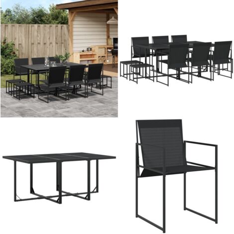Set da Pranzo da Giardino 11 pz Nero in Textilene - Sedie da giardino - Tavolo da giardino