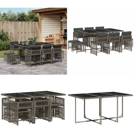 Set da Pranzo da Giardino 11pz con Cuscini in Polyrattan Grigio - Sedie da giardino - Tavolo da giardino