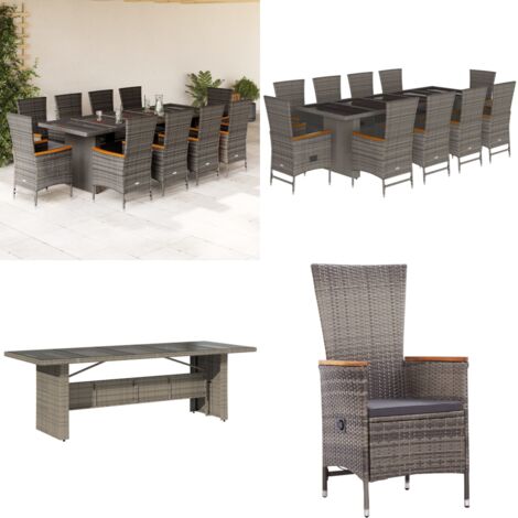 Set da Pranzo da Giardino 11pz con Cuscini in Polyrattan Grigio - Sedie da giardino - Tavolo da giardino