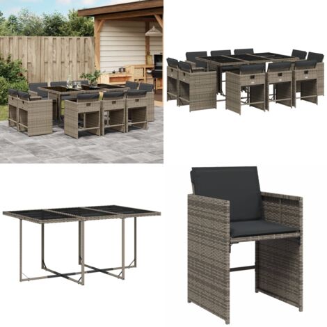Set da Pranzo da Giardino 11pz con Cuscini in Polyrattan Grigio - Sedie da giardino - Tavolo da giardino