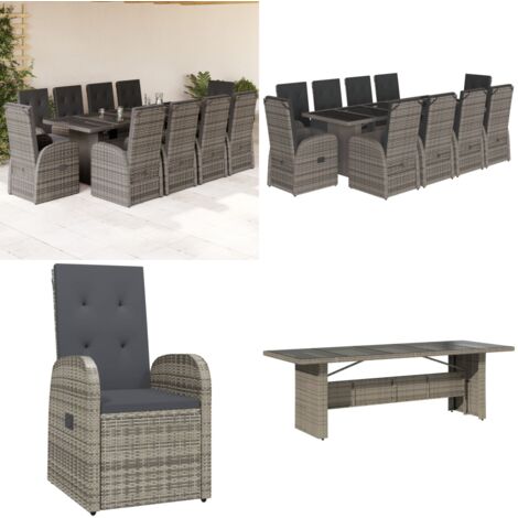 Set da Pranzo da Giardino 11pz con Cuscini in Polyrattan Grigio - Sedie da giardino - Tavolo da giardino