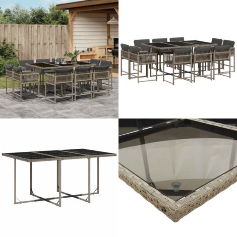 Set da Pranzo da Giardino 11pz con Cuscini in Polyrattan Grigio - Sedie da giardino - Tavolo da giardino