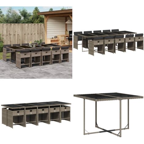 Set da Pranzo da Giardino 11pz con Cuscini in Polyrattan Grigio - Sedie da giardino - Tavolo da giardino