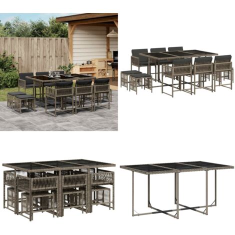 Set da Pranzo da Giardino 11pz con Cuscini in Polyrattan Grigio - Sedie da giardino - Tavolo da giardino