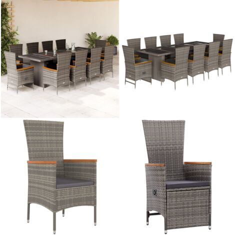 Set da Pranzo da Giardino 11pz con Cuscini in Polyrattan Grigio - Sedie da giardino - Tavolo da giardino