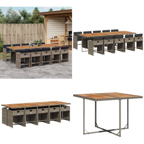 Set da Pranzo da Giardino 11pz con Cuscini in Polyrattan Grigio - Sedie da giardino - Tavolo da giardino