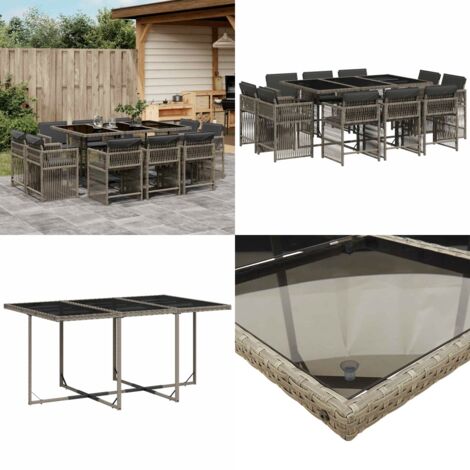 Set da Pranzo da Giardino 11pz con Cuscini in Polyrattan Grigio - Sedie da giardino - Tavolo da giardino