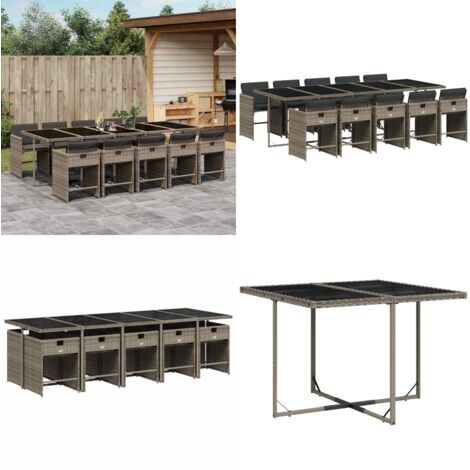 Set da Pranzo da Giardino 11pz con Cuscini in Polyrattan Grigio - Sedie da giardino - Tavolo da giardino