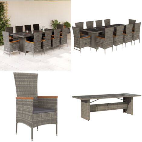Set da Pranzo da Giardino 11pz con Cuscini in Polyrattan Grigio - Sedie da giardino - Tavolo da giardino