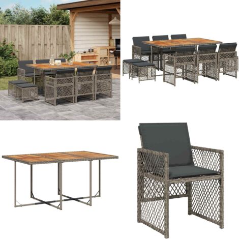 Set da Pranzo da Giardino 11pz con Cuscini in Polyrattan Grigio - Sedie da giardino - Tavolo da giardino