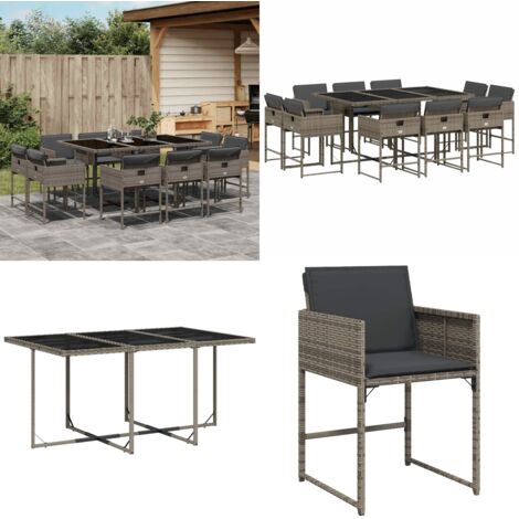 Set da Pranzo da Giardino 11pz con Cuscini in Polyrattan Grigio - Sedie da giardino - Tavolo da giardino