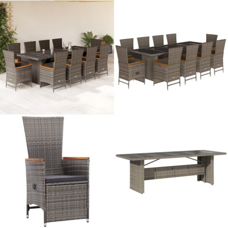 Set da Pranzo da Giardino 11pz con Cuscini in Polyrattan Grigio - Sedie da giardino - Tavolo da giardino