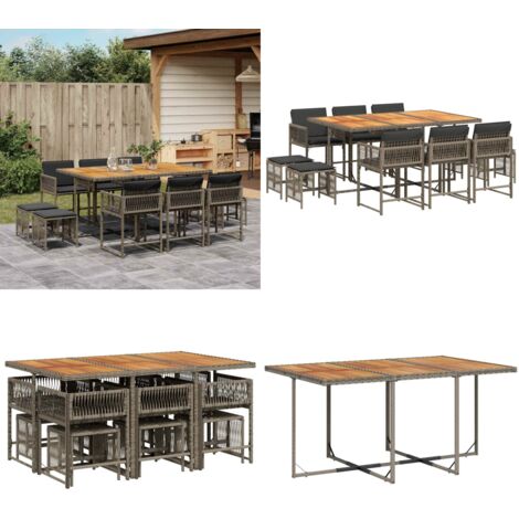 Set da Pranzo da Giardino 11pz con Cuscini in Polyrattan Grigio - Sedie da giardino - Tavolo da giardino