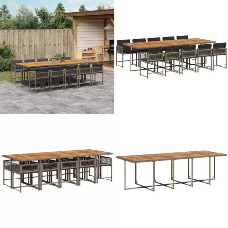 Set da Pranzo da Giardino 11pz con Cuscini in Polyrattan Grigio - Sedie da giardino - Tavolo da giardino