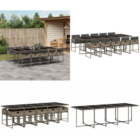 Set da Pranzo da Giardino 11pz con Cuscini in Polyrattan Grigio - Sedie da giardino - Tavolo da giardino