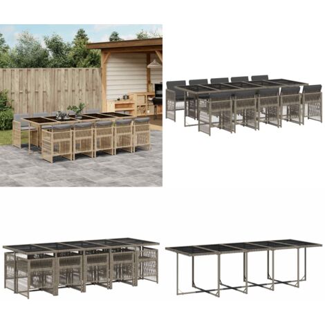 Set da Pranzo da Giardino 11pz con Cuscini in Polyrattan Grigio - Sedie da giardino - Tavolo da giardino