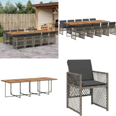 Set da Pranzo da Giardino 11pz con Cuscini in Polyrattan Grigio - Sedie da giardino - Tavolo da giardino