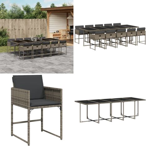 Set da Pranzo da Giardino 11pz con Cuscini in Polyrattan Grigio - Sedie da giardino - Tavolo da giardino