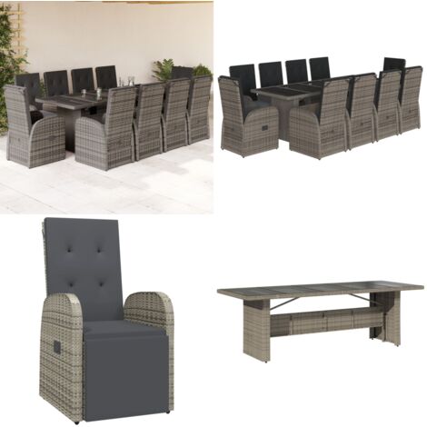Set da Pranzo da Giardino 11pz con Cuscini in Polyrattan Grigio - Sedie da giardino - Tavolo da giardino