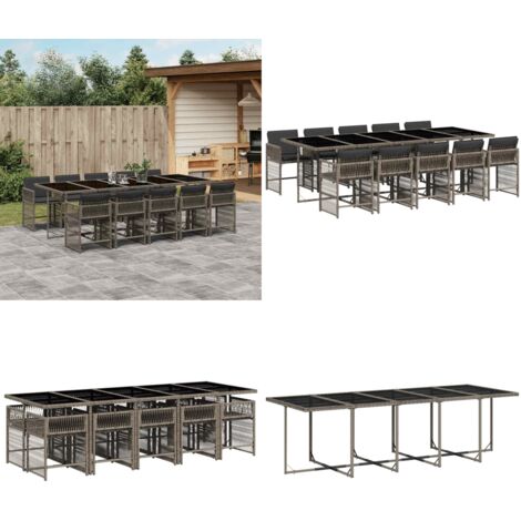 Set da Pranzo da Giardino 11pz con Cuscini in Polyrattan Grigio - Sedie da giardino - Tavolo da giardino