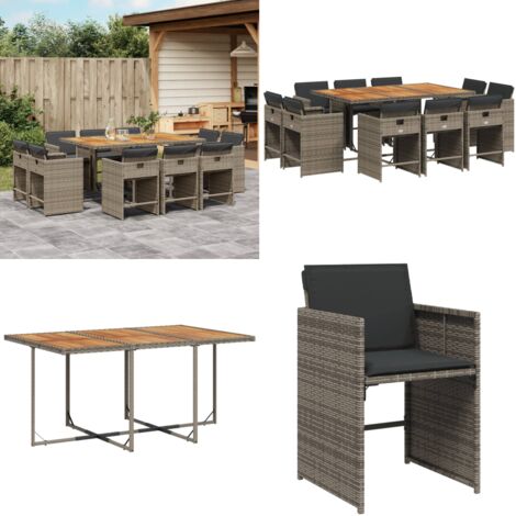 Set da Pranzo da Giardino 11pz con Cuscini in Polyrattan Grigio - Sedie da giardino - Tavolo da giardino