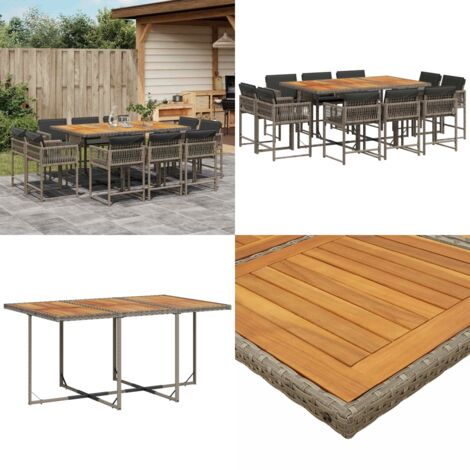Set da Pranzo da Giardino 11pz con Cuscini in Polyrattan Grigio - Sedie da giardino - Tavolo da giardino