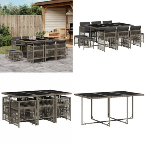Set da Pranzo da Giardino 11pz con Cuscini in Polyrattan Grigio - Sedie da giardino - Tavolo da giardino