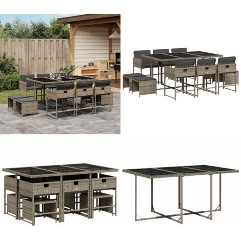 Set da Pranzo da Giardino 11pz con Cuscini in Polyrattan Grigio - Sedie da giardino - Tavolo da giardino