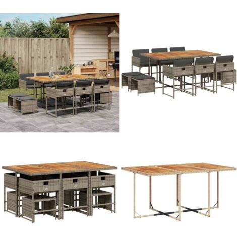 Set da Pranzo da Giardino 11pz con Cuscini in Polyrattan Grigio - Sedie da giardino - Tavolo da giardino