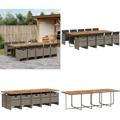 Set da Pranzo da Giardino 11pz con Cuscini in Polyrattan Grigio - Sedie da giardino - Tavolo da giardino