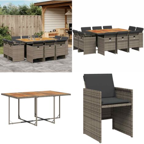 Set da Pranzo da Giardino 11pz con Cuscini in Polyrattan Grigio - Sedie da giardino - Tavolo da giardino
