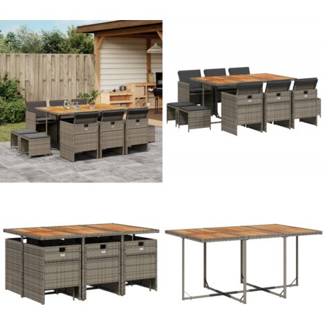 Set da Pranzo da Giardino 11pz con Cuscini in Polyrattan Grigio - Sedie da giardino - Tavolo da giardino