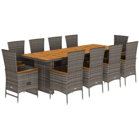 Set da Pranzo da Giardino 11pz con Cuscini in Polyrattan Grigio vidaXL