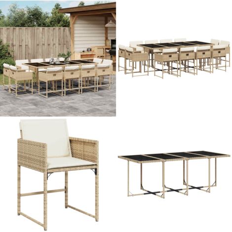 Set da Pranzo da Giardino 13 pz con Cuscini Beige in Polyrattan - Sedie da giardino - Tavolo da giardino