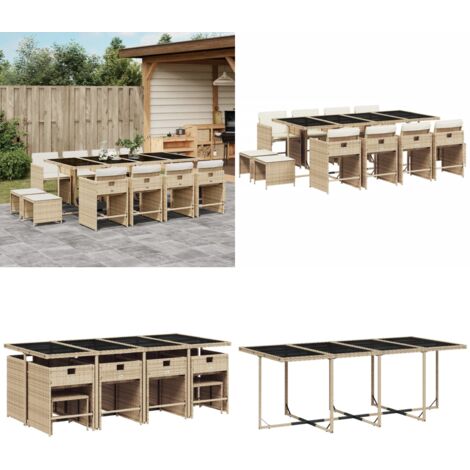 Set da Pranzo da Giardino 13 pz con Cuscini Beige in Polyrattan - Sedie da giardino - Tavolo da giardino