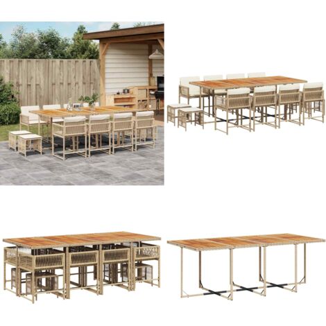 Set da Pranzo da Giardino 13 pz con Cuscini Beige in Polyrattan - Sedie da giardino - Tavolo da giardino